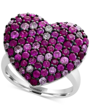 image of Effy Ruby (1-1/2 ct. t.w.) & Pink Sapphire (1 ct. t.w.) Heart Ring in Sterling Silver