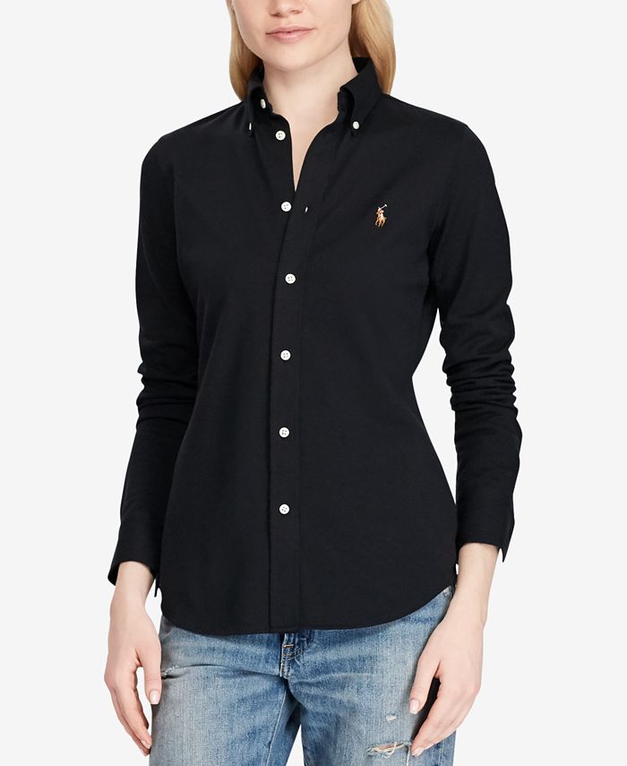 Polo Ralph Lauren Womens Knit Oxford Shirt (X-Small, Navy) at  Women's  Clothing store