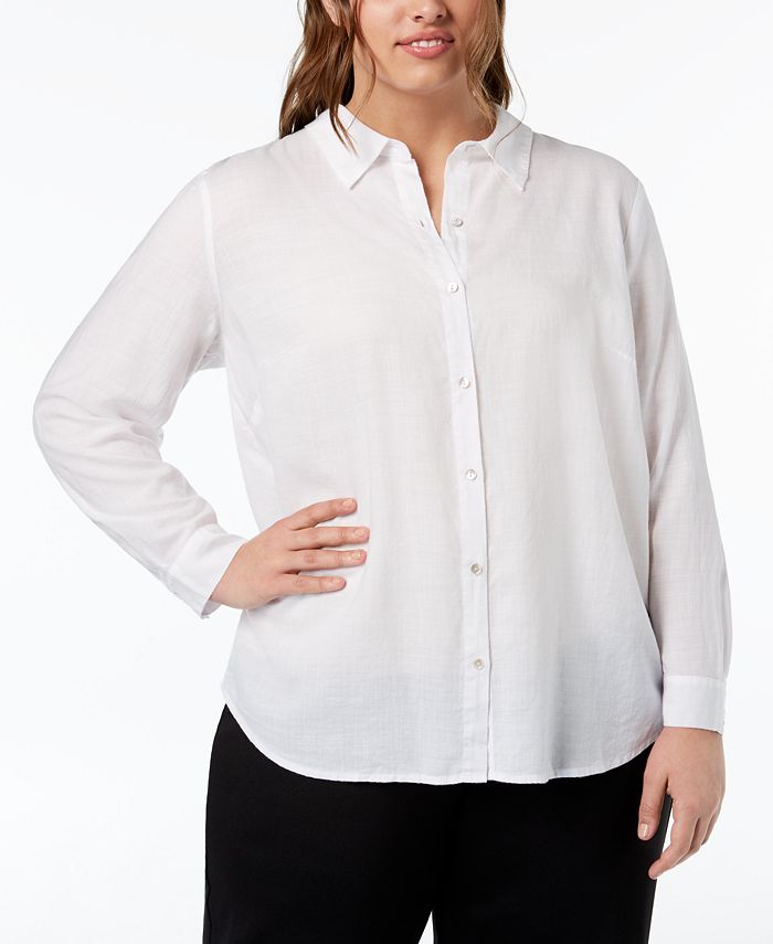 Eileen Fisher Plus Size Classic Collared Button-Up Shirt - Macy's