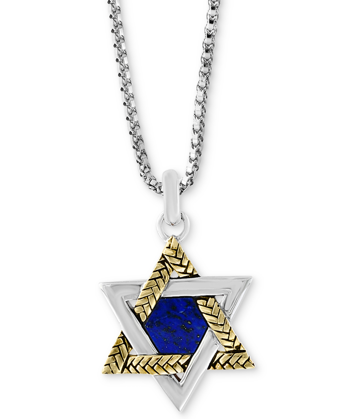Effy Men's Lapis Lazuli (8-1/2 x 7-1/2mm) Star of David 22" Pendant Necklace in Sterling Silver & 18k Gold-Plate - Two-Tone