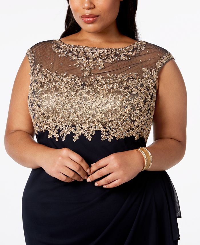 XSCAPE Plus Size Ruched Embellished Dress Macy's