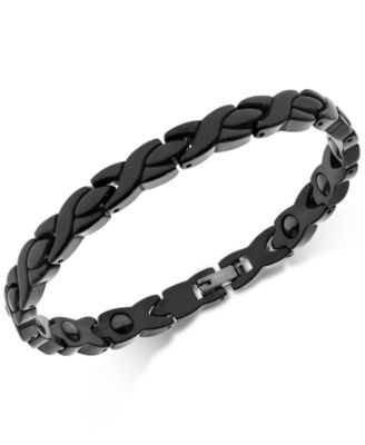 Sutton by Rhona Sutton - Men's Black-Tone Stainless Steel Crisscross Link Bracelet