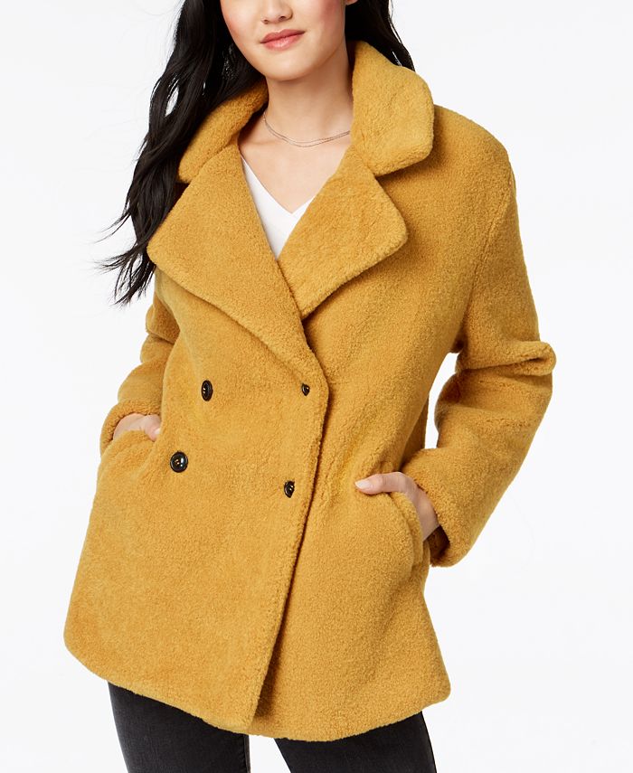 Collection B Juniors' Double-Breasted Faux-Fur Teddy Coat - Macy's