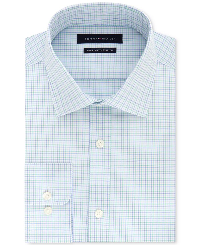 Tommy Hilfiger Men's Fitted Performance Stretch Flex Collar Check Dress Shirt Purple Size 16.5X34X35