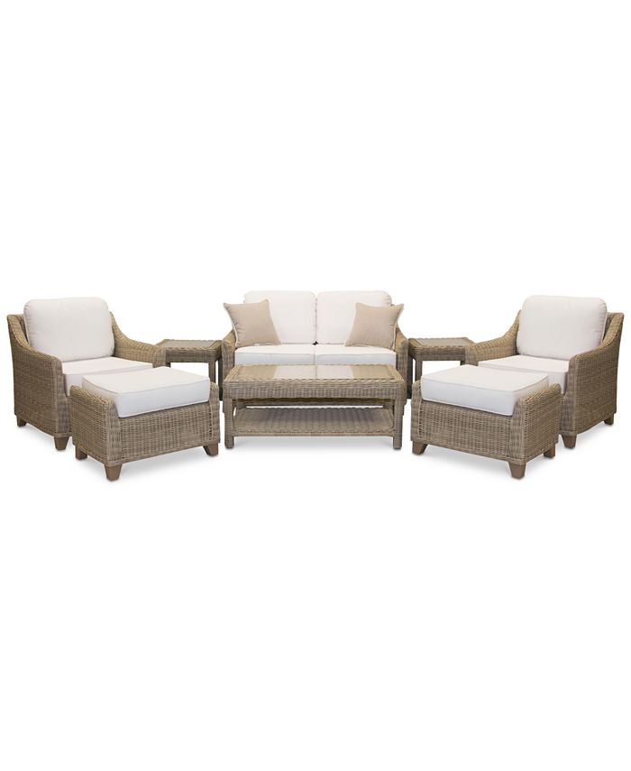 Furniture Willough Outdoor 8Pc. Set (1 Loveseat, 2 Club Chairs, 1 Coffee Table, 2 Ottomans & 2