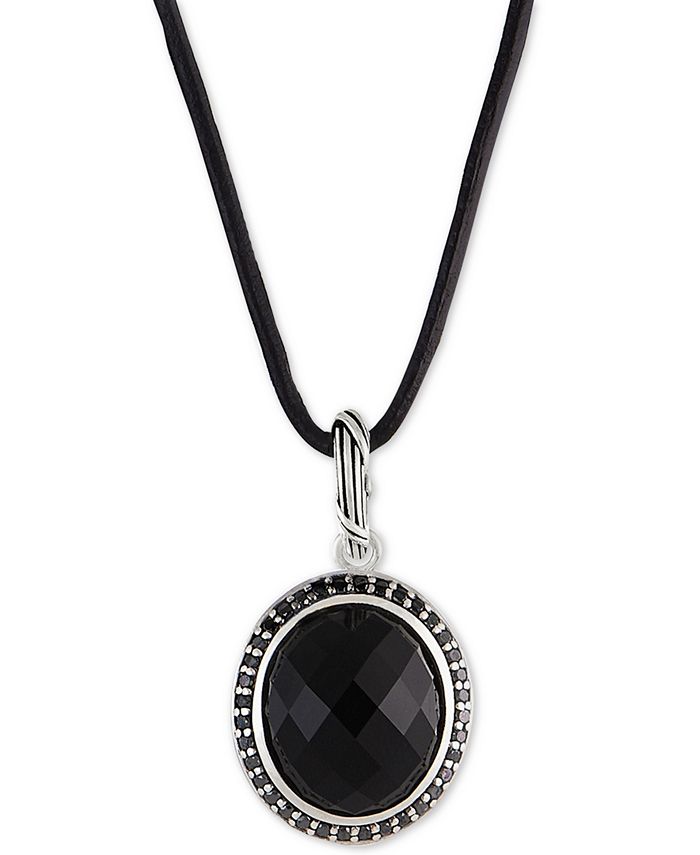 Peter Thomas Roth - Onyx (8-5/8 ct. t.w.) & Black Spinnel Leather Cord 20" Pendant Necklace in Sterling Silver