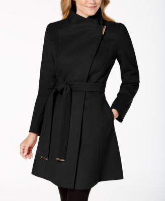 michael kors petite asymmetrical belted coat