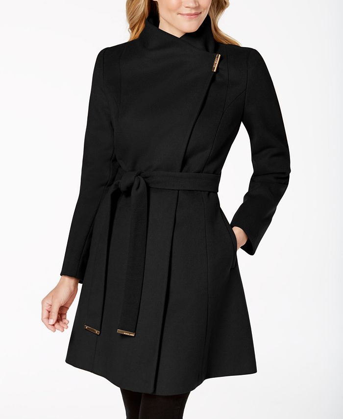 Michael Kors Petite Asymmetrical Belted Coat, Created for Macy's - Macy's