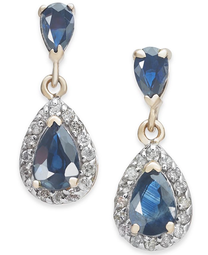 Macy's Sapphire (1-5/8 ct. t.w.) & Diamond (1/4 ct. t.w.) Drop Earrings ...
