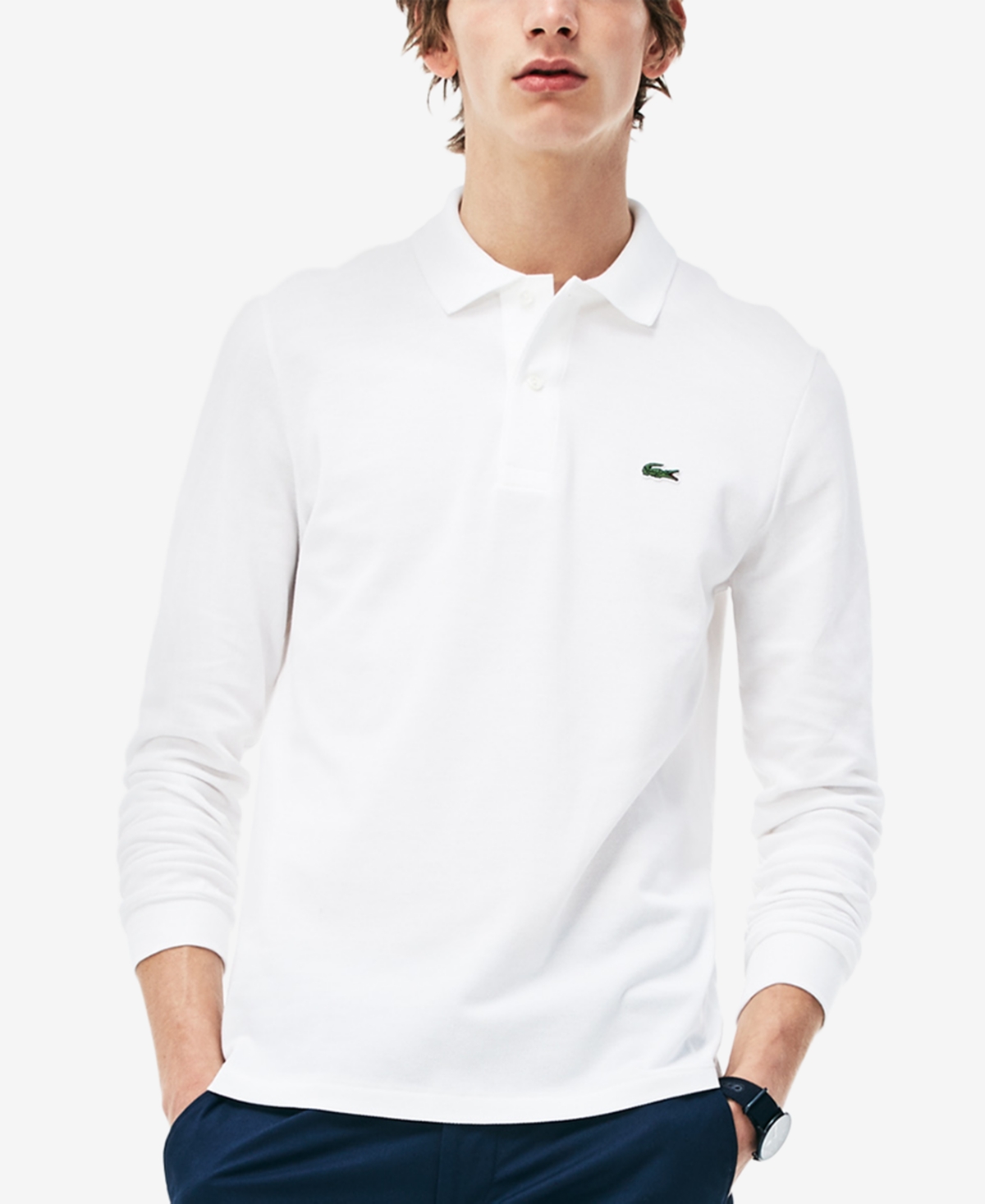 Shop Lacoste Men's  Classic Fit Long-sleeve L.12.12 Polo Shirt In White