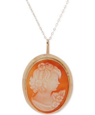 Macy's - Cornelian Shell Cameo 18" Pendant Necklace in 14k Gold