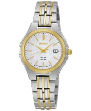 image of Seiko Watch, Women-s Solar Two Tone Stainless Steel Bracelet 28mm SUT038