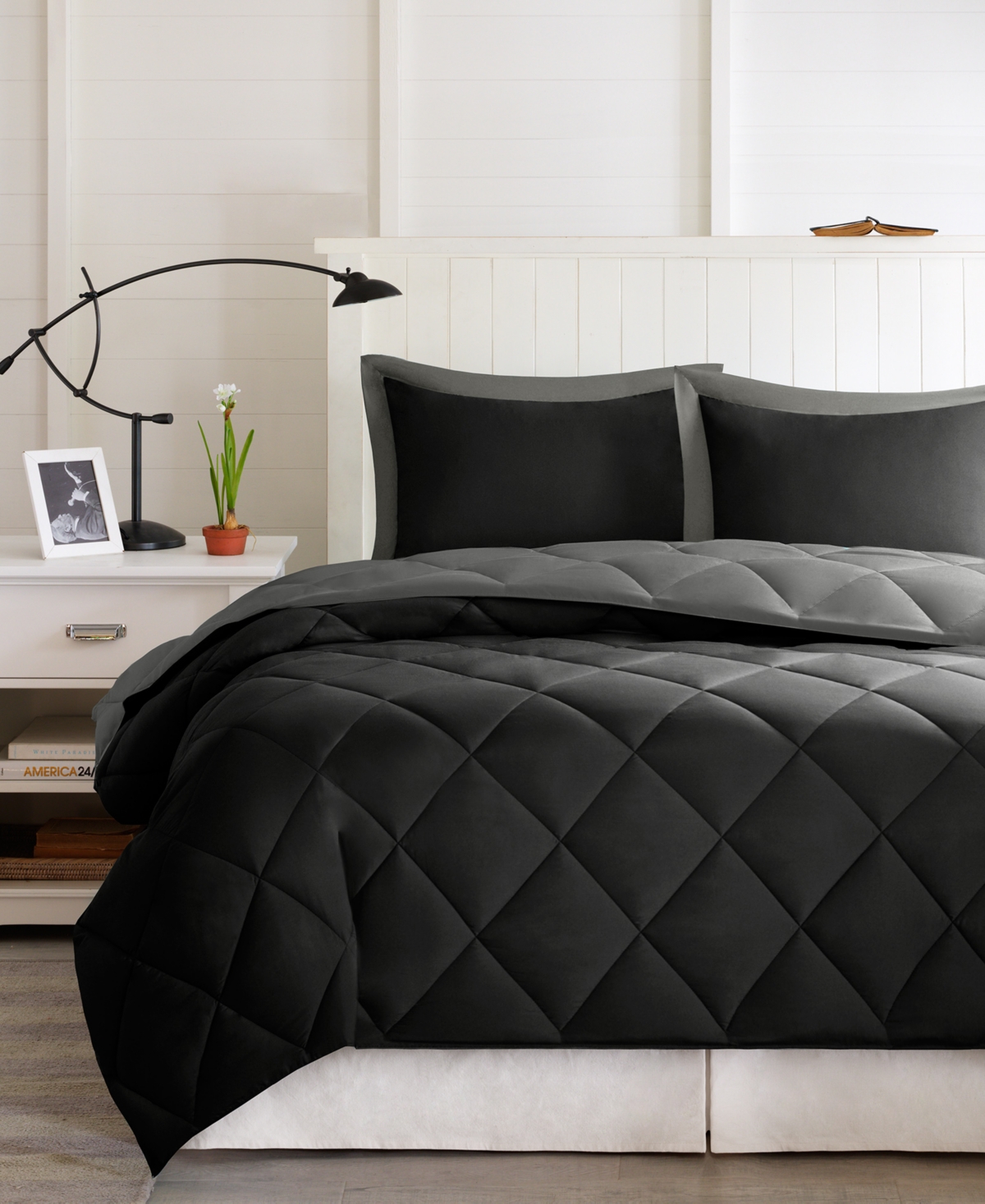 Madison Park Essentials Larkspur Reversible 3-pc. Comforter Set, Full/queen In Black,grey