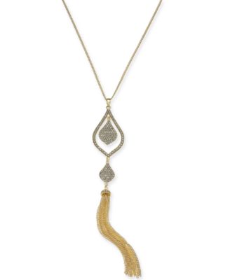 I.N.C. International Concepts - Gold-Tone Crystal & Chain Tassel Pendant Necklace, 28" + 3" extender