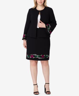 Tahari ASL - Plus Size Embroidered Skirt Suit