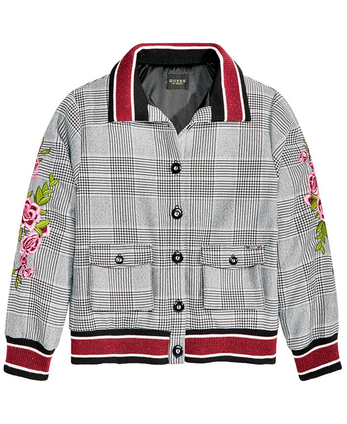 GUESS Big Girls Button-Front Bomber Jacket & Reviews - Coats & Jackets ...
