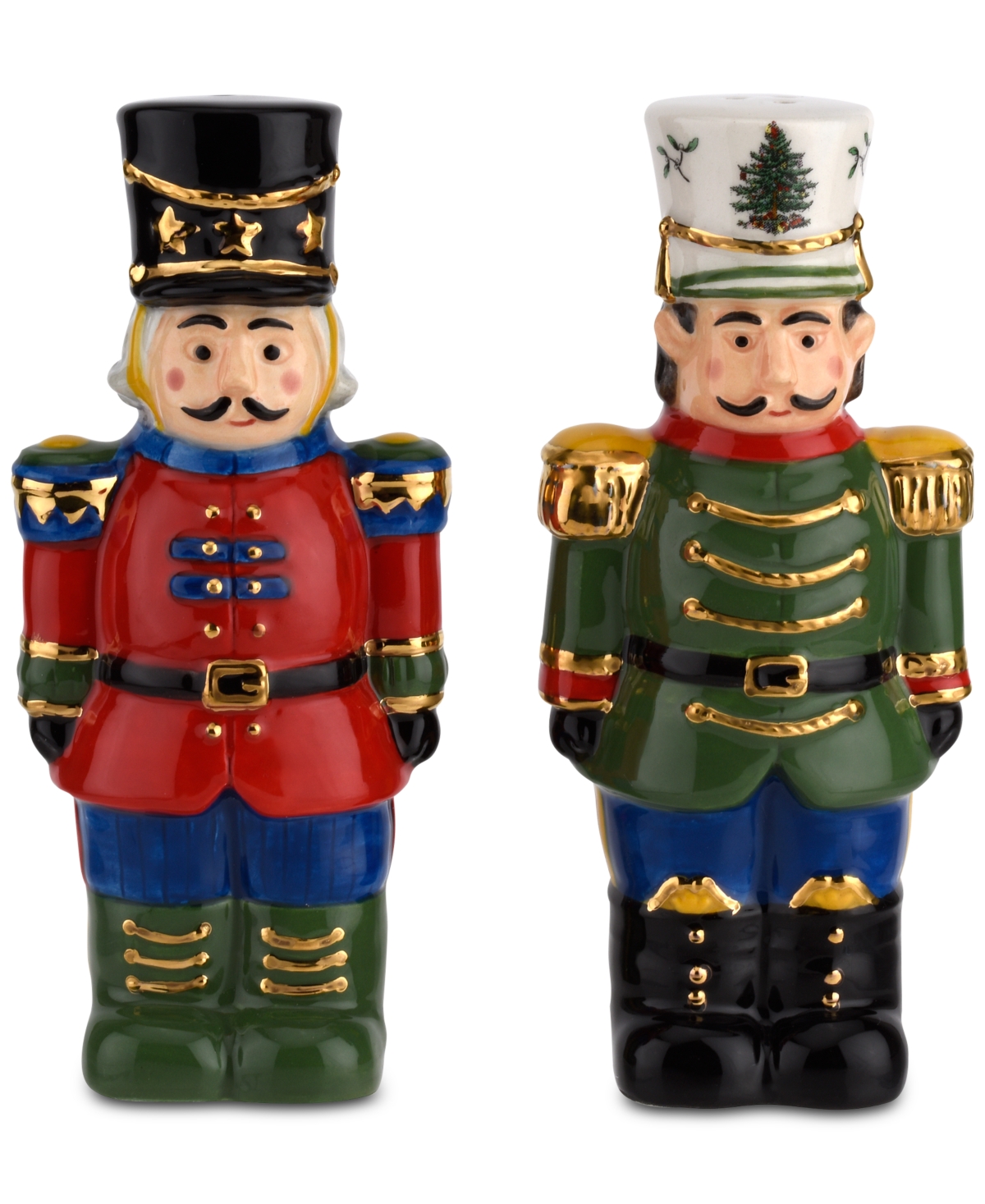 Spode Christmas Tree Nutcracker Salt & Pepper Shaker Set In Green,multi