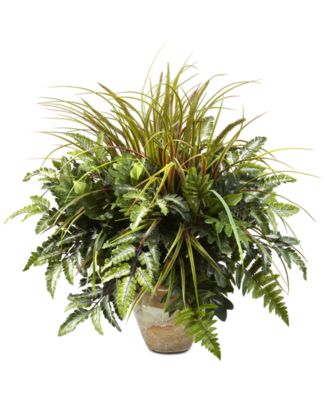 Nearly Natural - Mixed Greens & Grass Artificial Arrangement in Ceramic Planter