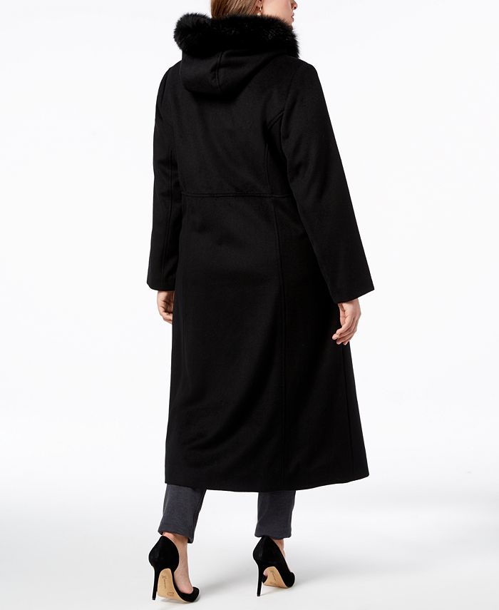 Forecaster Women's Fox Fur Collar Belted Maxi Wrap Coat -Black Size 16