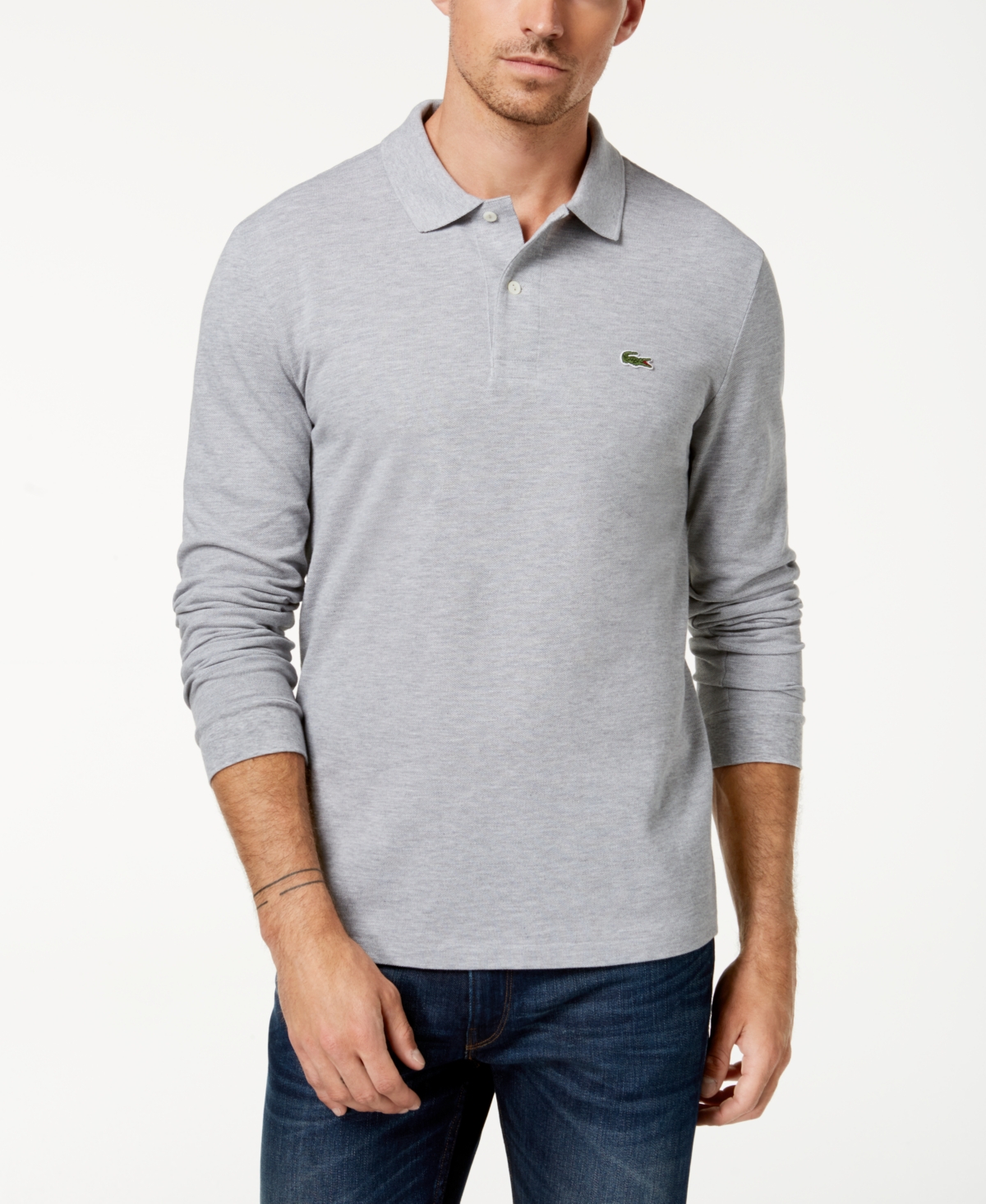 Lacoste Men's  Classic Fit Long-sleeve L.12.12 Polo Shirt In Silver Chine