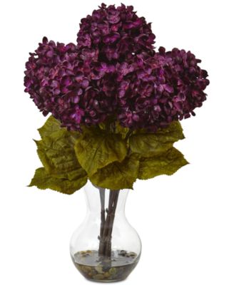Nearly Natural - 18''H Hydrangea Flower Arrangement with Glass Vase