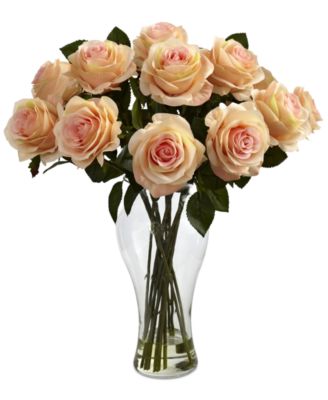 Nearly Natural - Blooming Roses Artificial Arrangement in Glass Vase