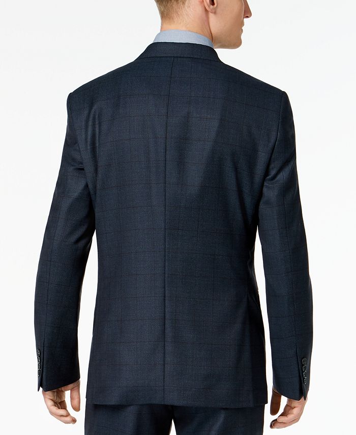 DKNY Men's Slim-Fit Blue/Tan Windowpane Suit Jacket - Macy's