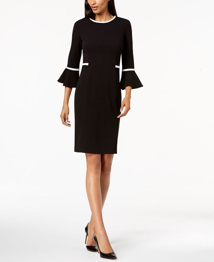 Calvin Klein Piped Bell-Sleeve Sheath Dress - Macy's