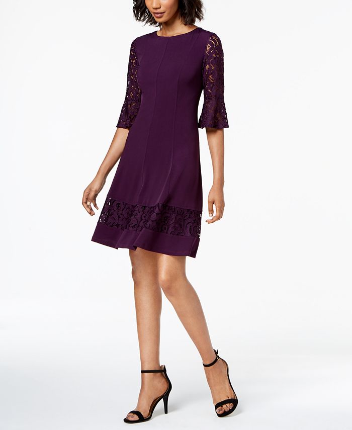 Jessica Howard Petite Lace-Sleeve A-Line Dress - Macy's