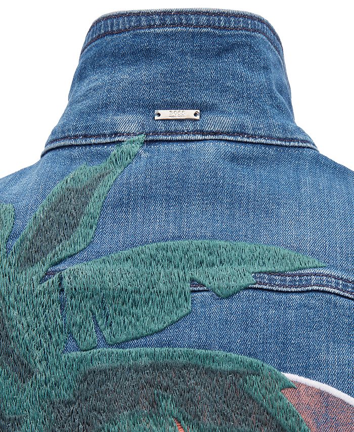 Hugo Boss BOSS Men's Slim-Fit Embroidered Graphic-Print Denim Jacket ...
