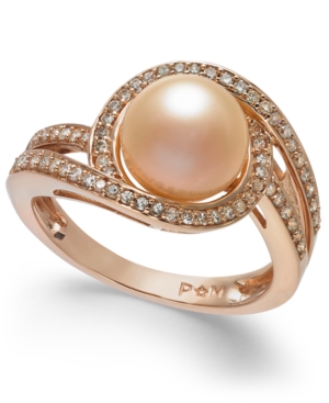 image of White Cultured Freshwater Pearl (9mm) and Diamond (1/3 ct. t.w.) Swirl Ring in 14k White Gold (Also Available in 14k Yellow Gold & 14k Rose Gold)