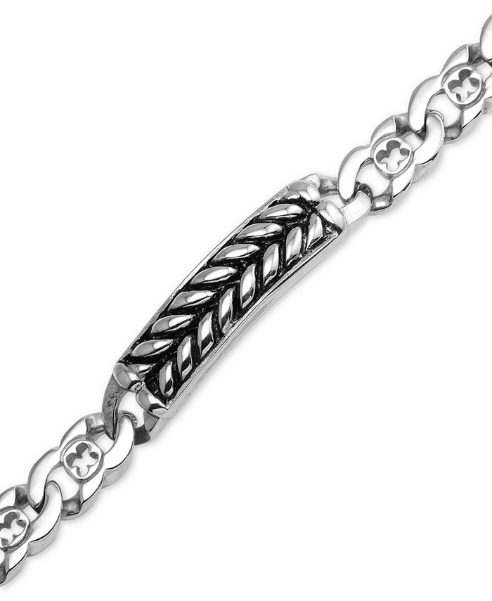 Macy's Men's Herringbone and Link Bracelet in Stainless Steel and Black