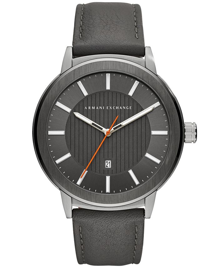 AX Armani Exchange Men's Maddox Gray Leather Strap Watch 46mm Macy's
