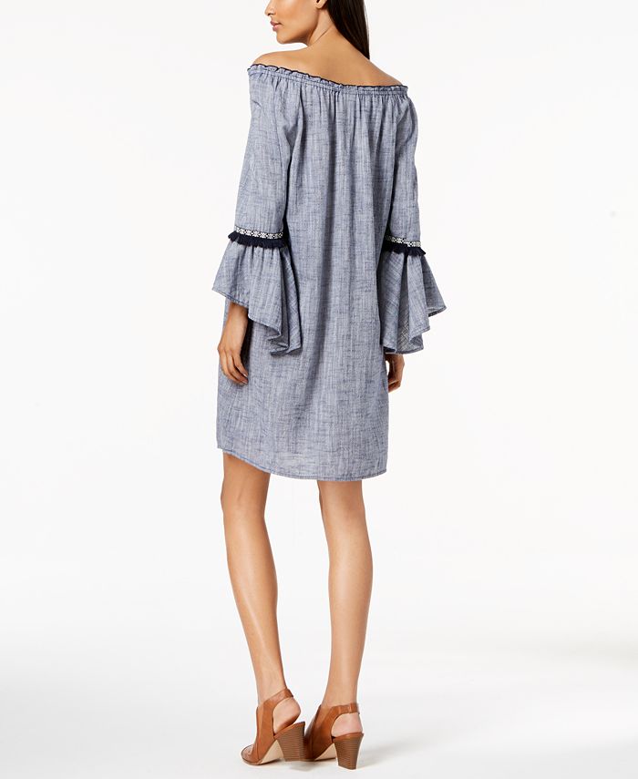 Style & Co Petite Off-The-Shoulder Cotton Fringe-Trim Dress, Created ...