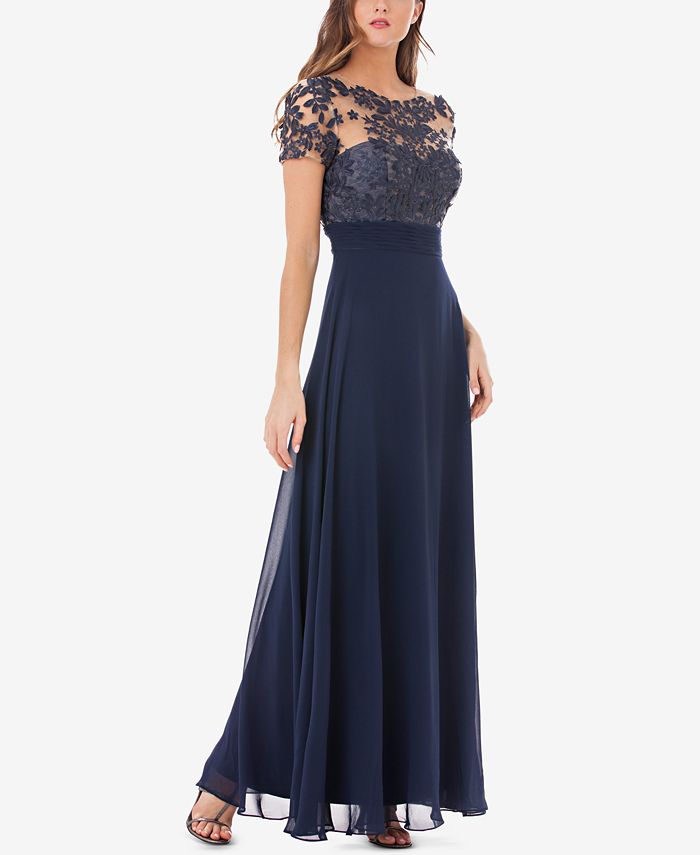 JS Collections Floral-Embroidered A-Line Gown - Macy's