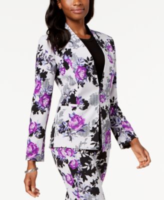 Nine West - Floral-Print Kiss-Front Jacket