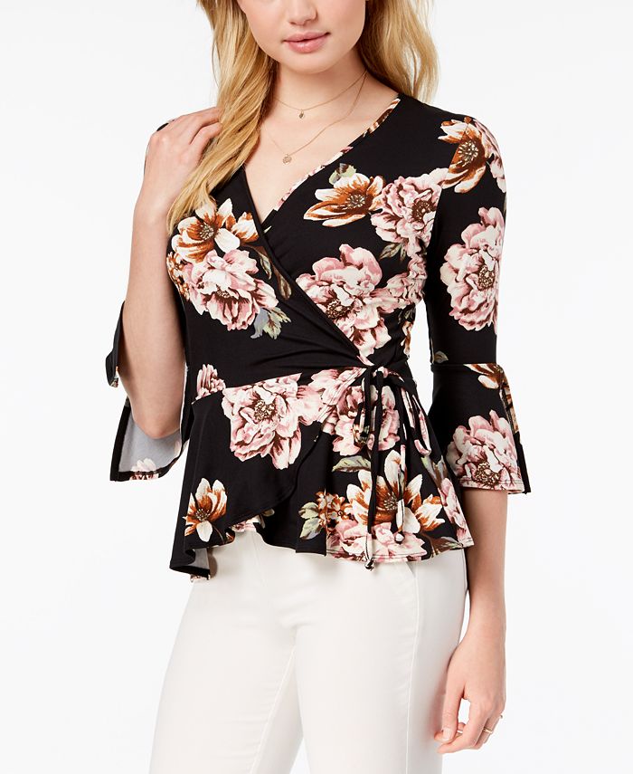 BCX Juniors' FloralPrint Wrap Top Macy's
