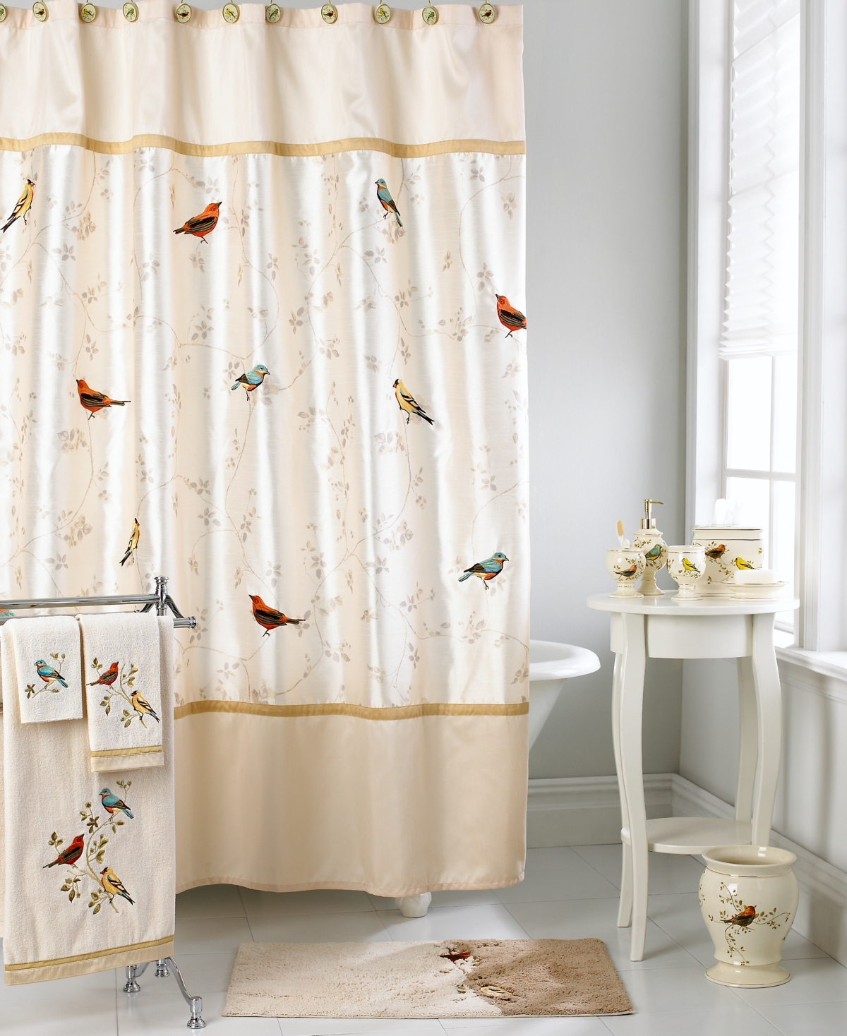 Avanti Bath Accessories, Gilded Birds Shower Curtain Bedding