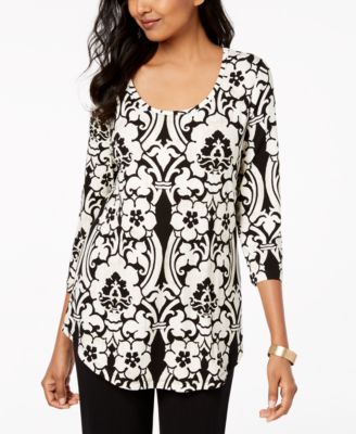 Women's Printed Scoop-Neck 3/4-Sleeve Top