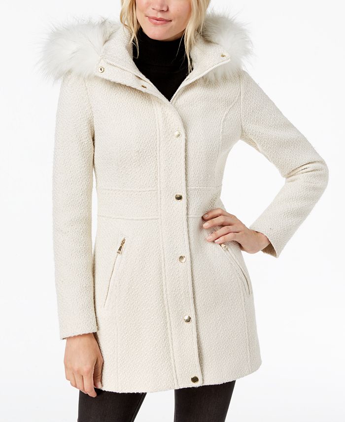 INC International Concepts I.N.C. Faux-Fur-Trim Woven Coat, Created for ...