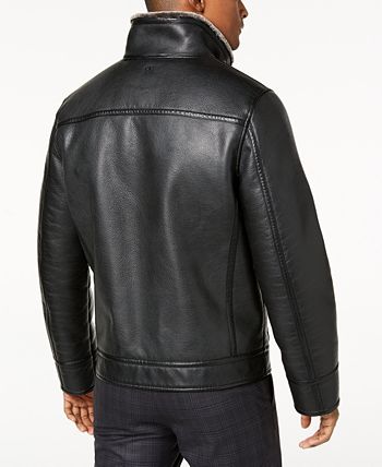Calvin klein men's faux shearling lined leather moto jacket cheap