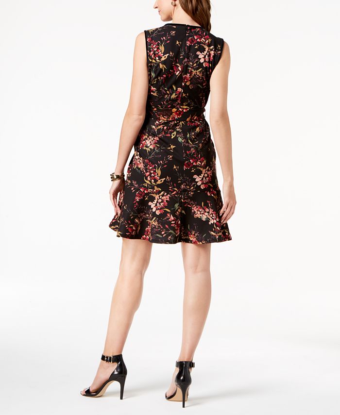 Ivanka Trump Belted Floral-Print Fit & Flare Dress - Macy's