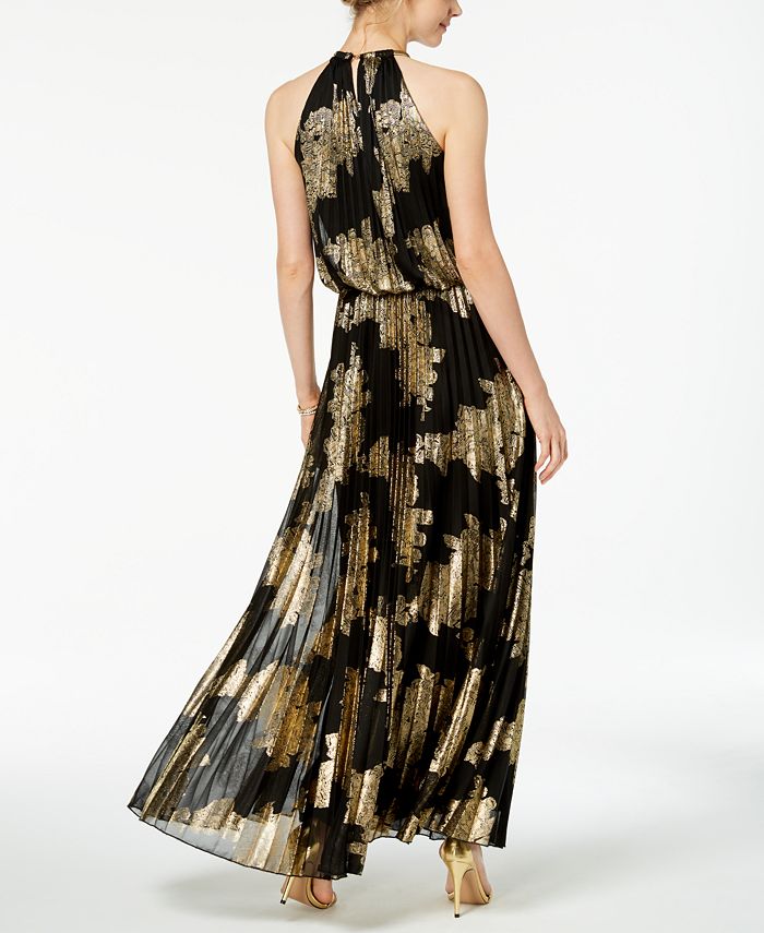 MSK MetallicPrint Pleated Blouson Gown & Reviews Dresses Women
