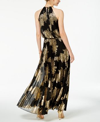 MSK - Pleated Foil-Print Blouson Maxi Dress
