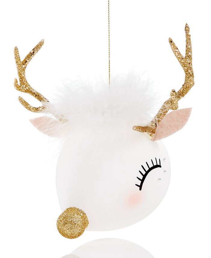 Holiday Lane Glass Deer Head Ornament with Feather, Created for Macy's