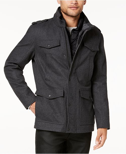 GUESS Men's Military-Inspired Coat with Plaid Detail & Reviews - Coats ...