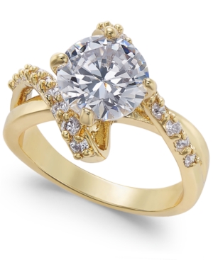 Shop Charter Club Gold Plate Crystal Bypass Ring, Created For Macy's