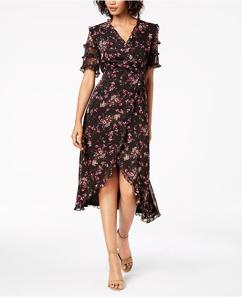 Kensie Floral Print Ruffled Wrap Midi Dress Created For Macy S
