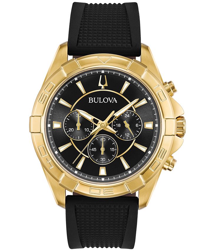 Bulova Men's Black Silicone Strap Watch 43mm, Created for Macy's - Macy's
