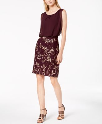 Calvin Klein - Chiffon & Embroidered Blouson Dress